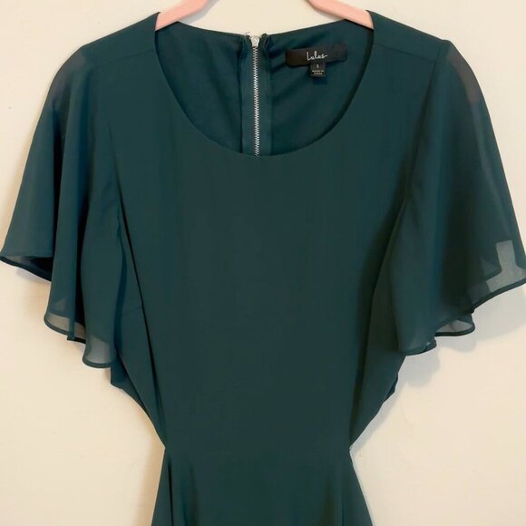 Like New Lulus Blissful Love Cutout Mini Skater Dress, Dark Green, Size Small - Picture 3 of 6